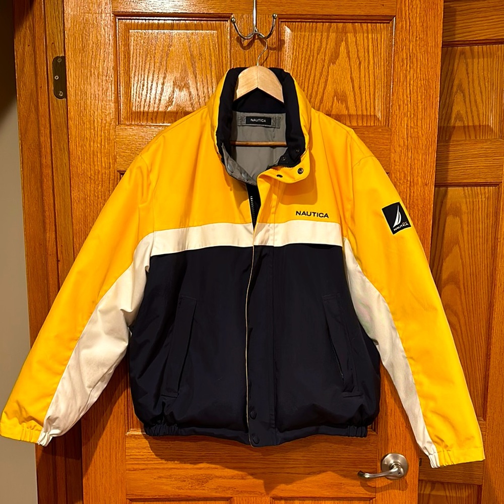 Nautica Yellow and Black Performance Jacket with Stand-Up Collar